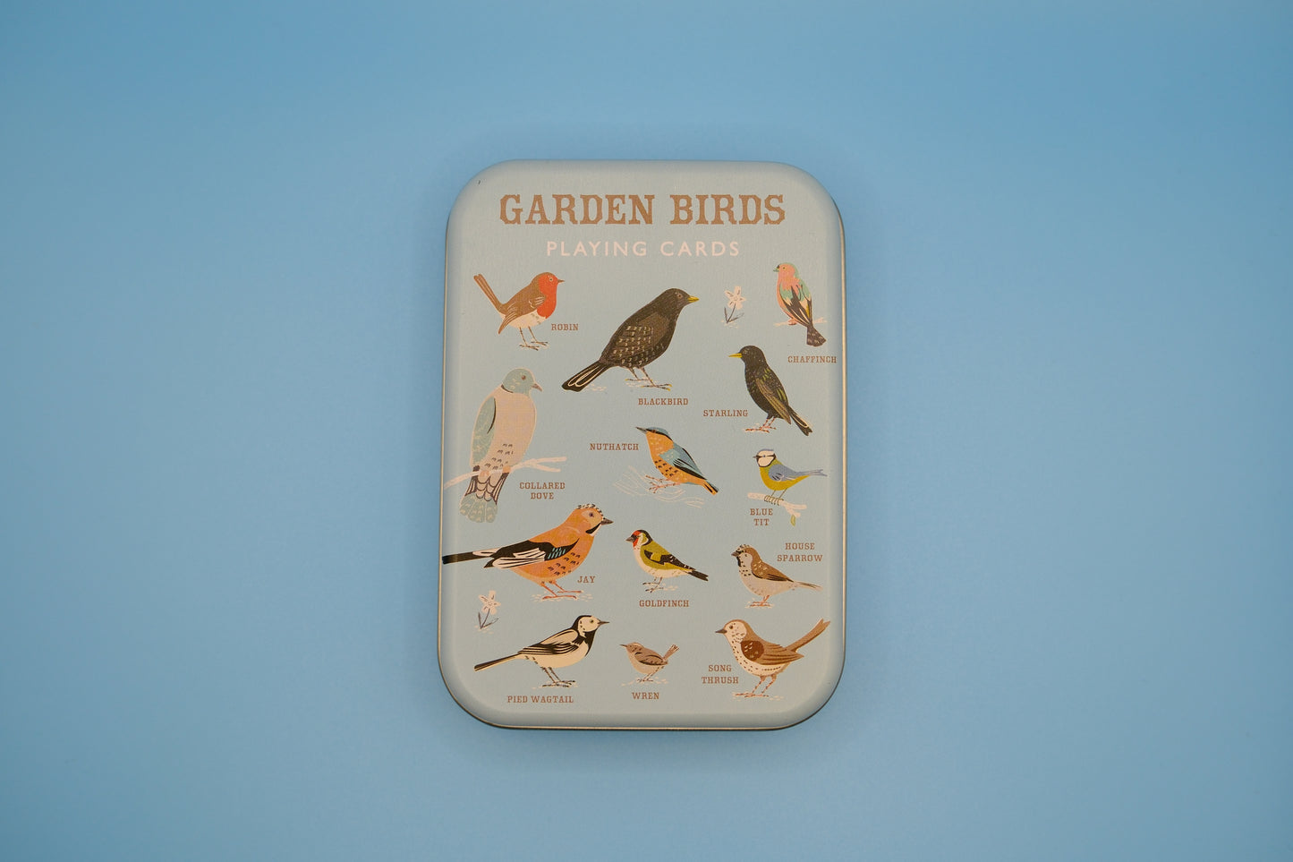 Blikje met speelkaarten vogels