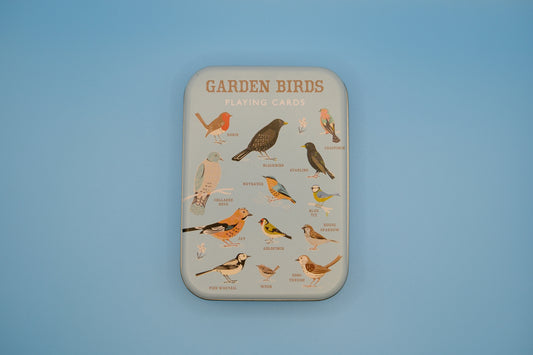 Blikje met speelkaarten vogels