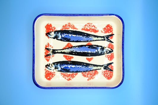 Vierkant schaaltje 16,5x14 rood/blauw