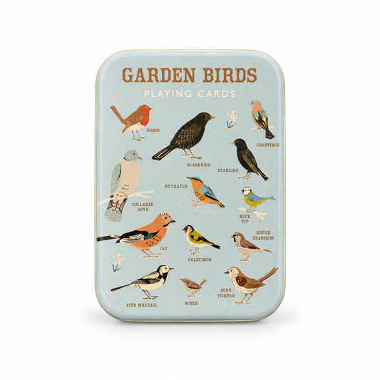 Blikje met speelkaarten vogels